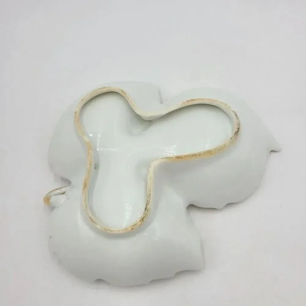 Porcelain Leaf Shaped Trinket Candy Dish Pink Roses Gold Trim Hand Painted Dish